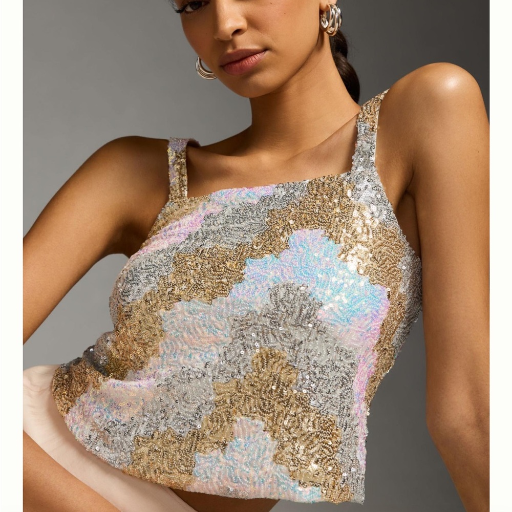 Anthropologie Tallulah Porridge sequin top